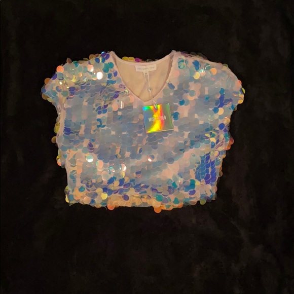 NWT! Missguided iridescent sequin crop top sz M - Picture 2 of 8
